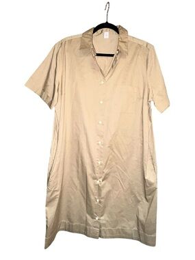 Old Navy Large TALL Cotton Short Sleeve Button-Front Shirt Dress in Beige